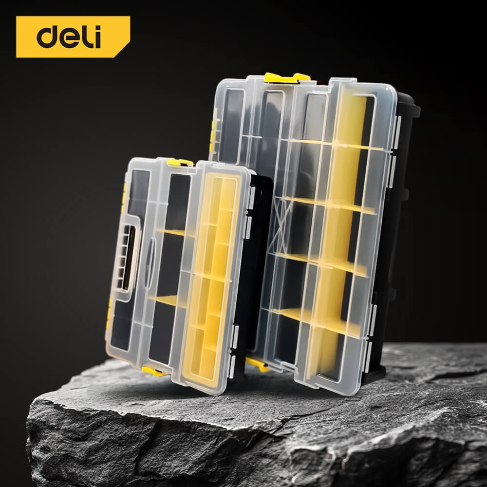 กล่องพลาสติกเก็บอุปกรณ์แบบแบ่งช่อง DELI EDL432061-BK-01 11.5 นิ้ว สีดำเหลือง
