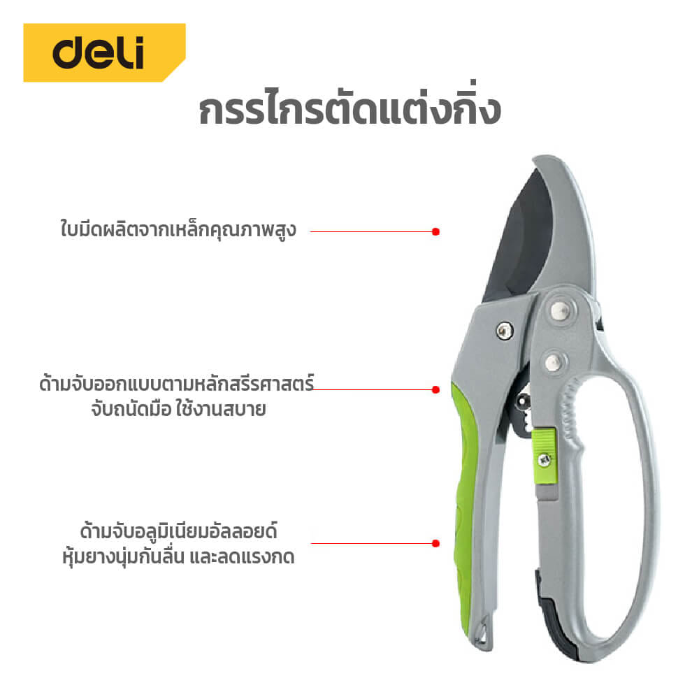 กรรไกรตัดกิ่ง DELI EDL580229-GN-01 8นิ้ว สีเทา