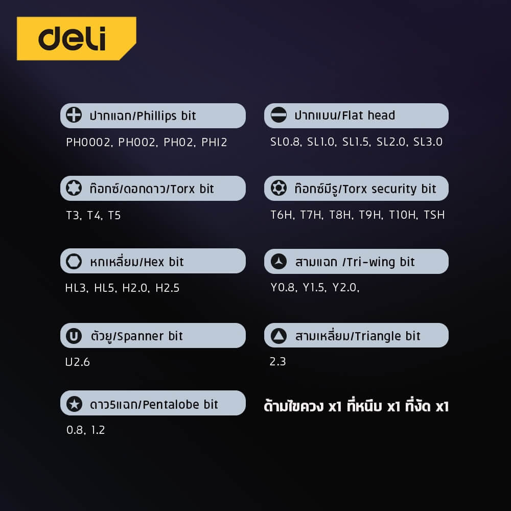 ไขควงซ่อมนาฬิกา DELI EDL241034-GR-01 34ชิ้น