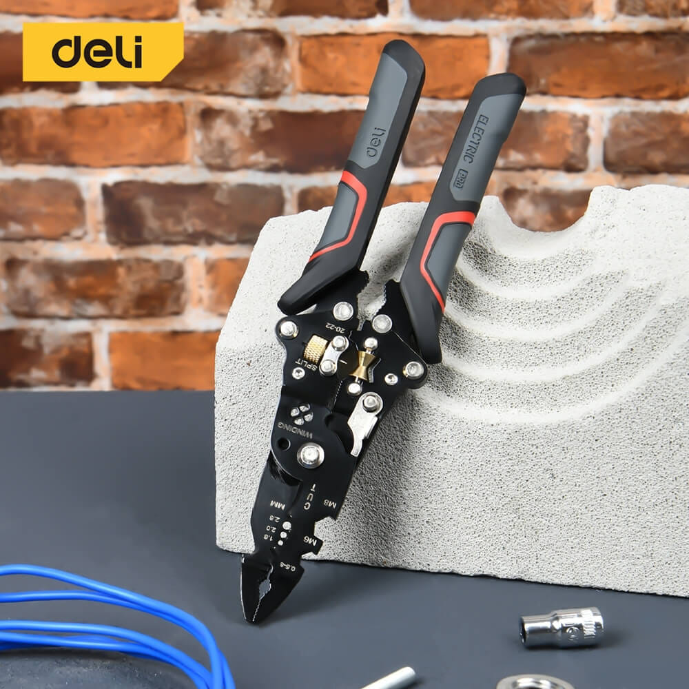 คีมปอกสายไฟ DELI EDL383014-BK-01 27IN1 8นิ้ว