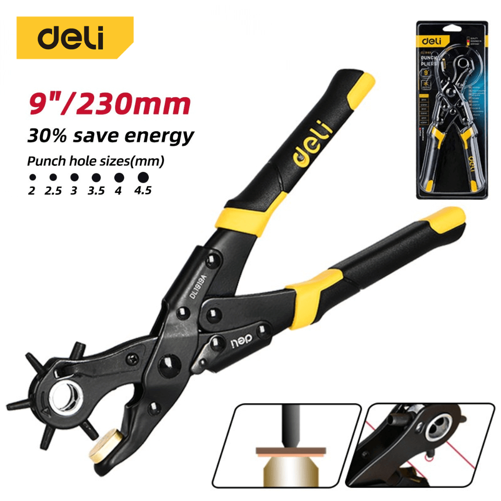 คีมเจาะรูหนัง DELI DL1919A-YL-01 เจาะได้ 6ขนาด สีเหลือง-ดำ_9