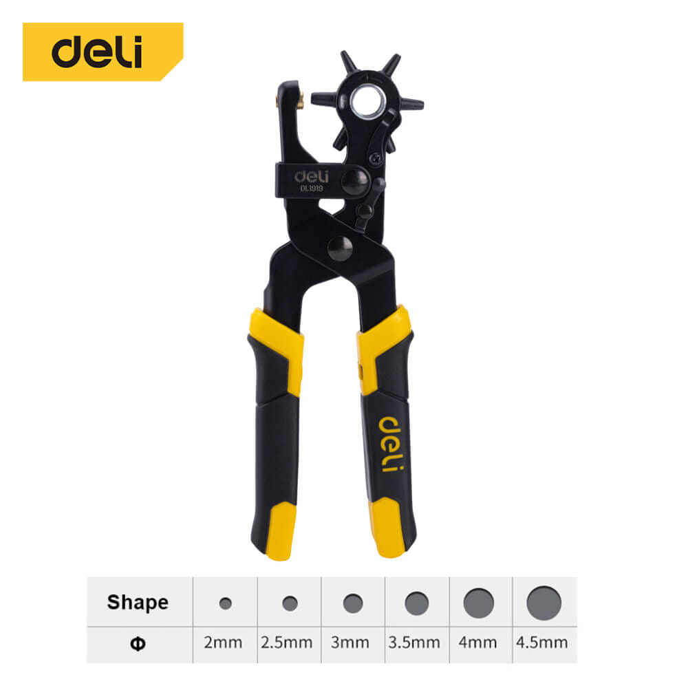 คีมเจาะรูหนัง DELI EDL1919-YL-01 เจาะได้ 6ขนาด สีเหลือง-ดำ_7