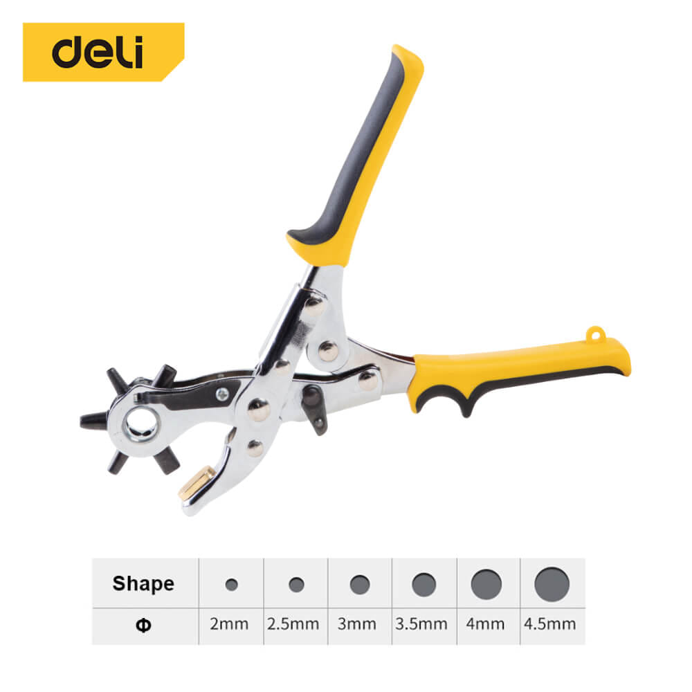 คีมเจาะรูหนัง DELI DL0400-YL-01 เจาะได้ 6ขนาด สีเหลือง-ดำ_6