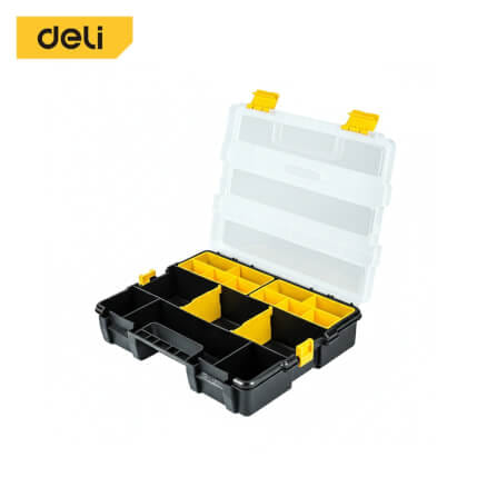 กล่องพลาสติกเก็บอุปกรณ์แบบแบ่งช่อง DELI EDL432061-BK-01 11.5 นิ้ว สีดำเหลือง_0