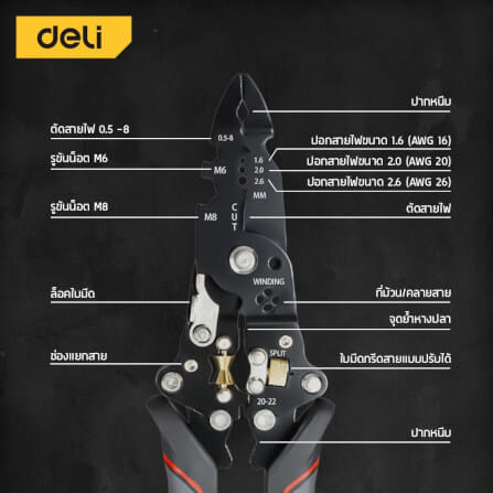 คีมปอกสายไฟ DELI EDL383014-BK-01 27IN1 8นิ้ว_10