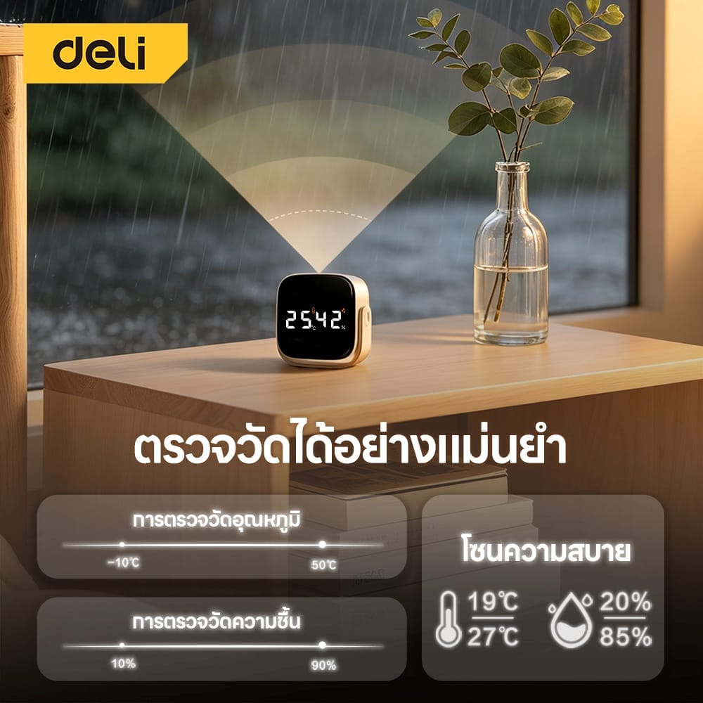 เครื่องวัดอุณหภูมิ+เสียง DELI EHN3303-WH-01 สีขาว_2