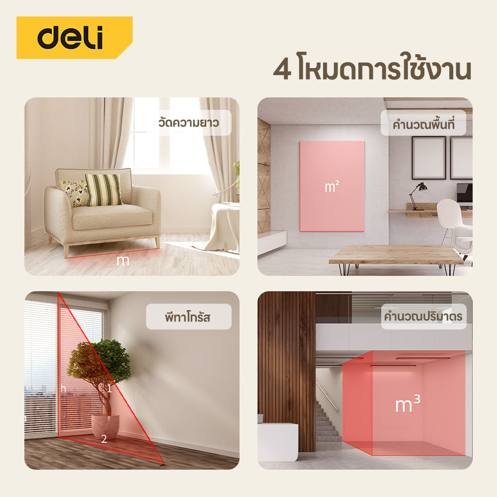 เครื่องวัดระยะเลเซอร์ DELI EDL331140-BK-01 40 ม. สีดำ_3