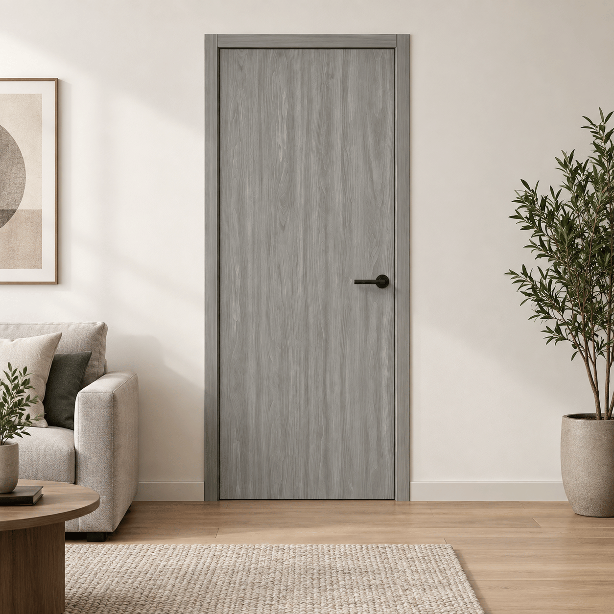 ประตูภายในเมลามีนบานเรียบ EVERGREEN 80X200 ซม. สี PLATINUM GREY_4