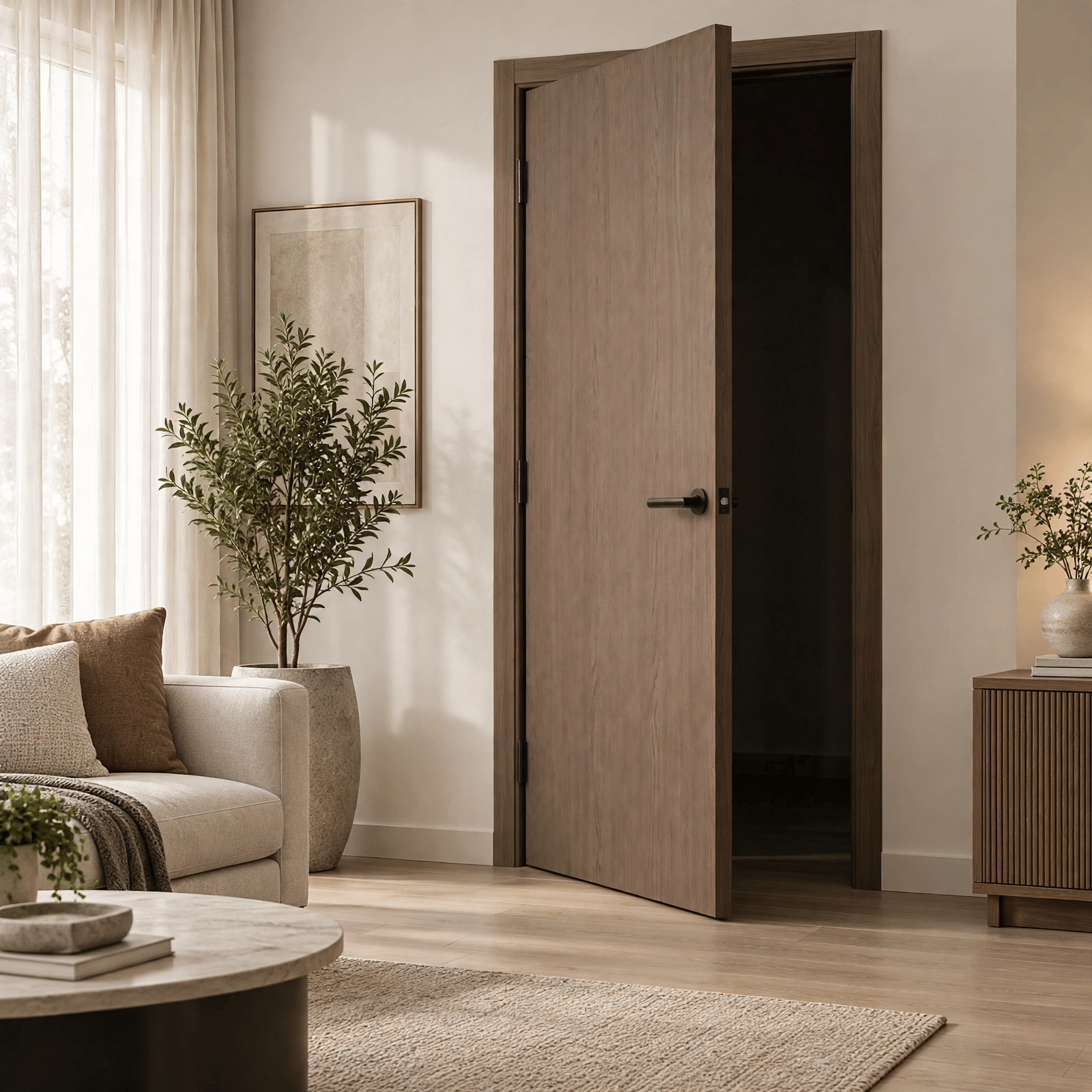 ประตูภายในเมลามีนบานเรียบ EVERGREEN 80X200 ซม. สี TOBAC BROWN_4