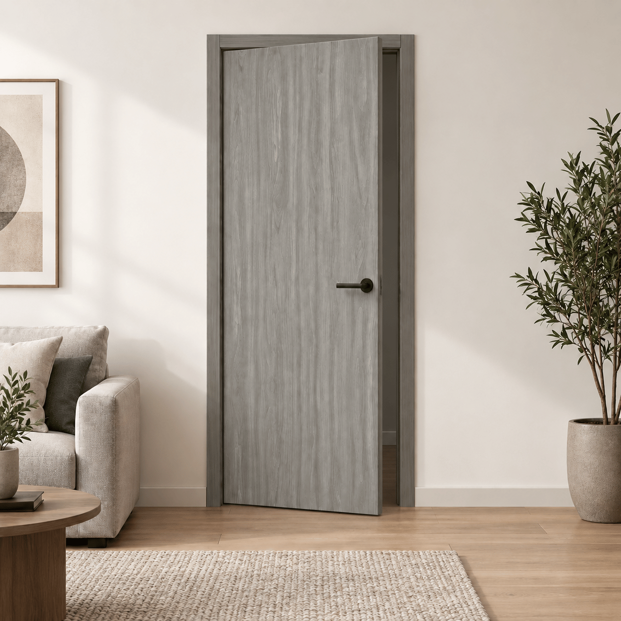 ประตูภายในเมลามีนบานเรียบ EVERGREEN 80X200 ซม. สี PLATINUM GREY_8