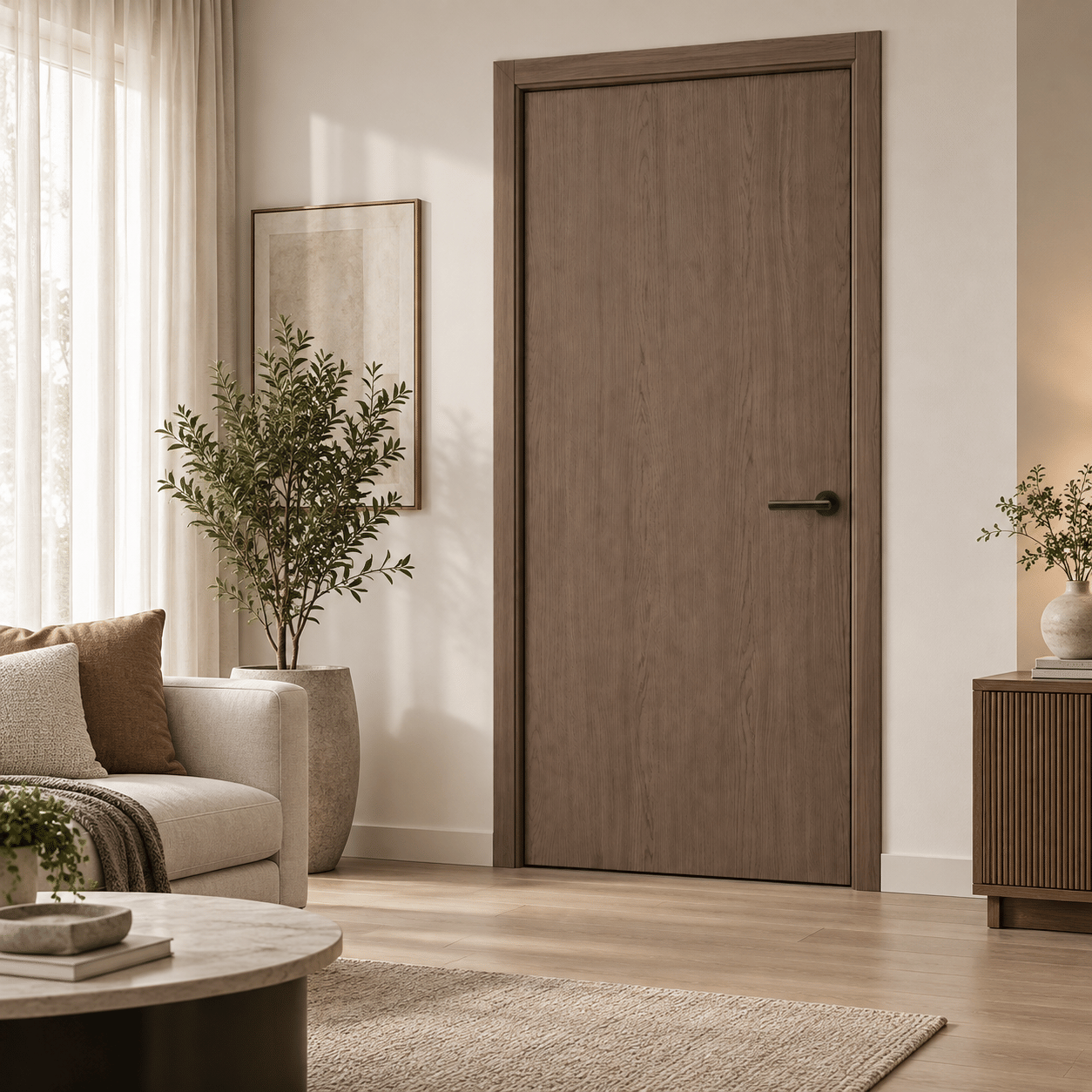 ประตูภายในเมลามีนบานเรียบ EVERGREEN 80X200 ซม. สี TOBAC BROWN_8