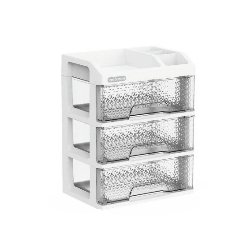 กล่องลิ้นชัก 3 ชั้น MATSU รุ่น TOMI DIAMOND 26X18X33.5 ซม. สีขาว_1