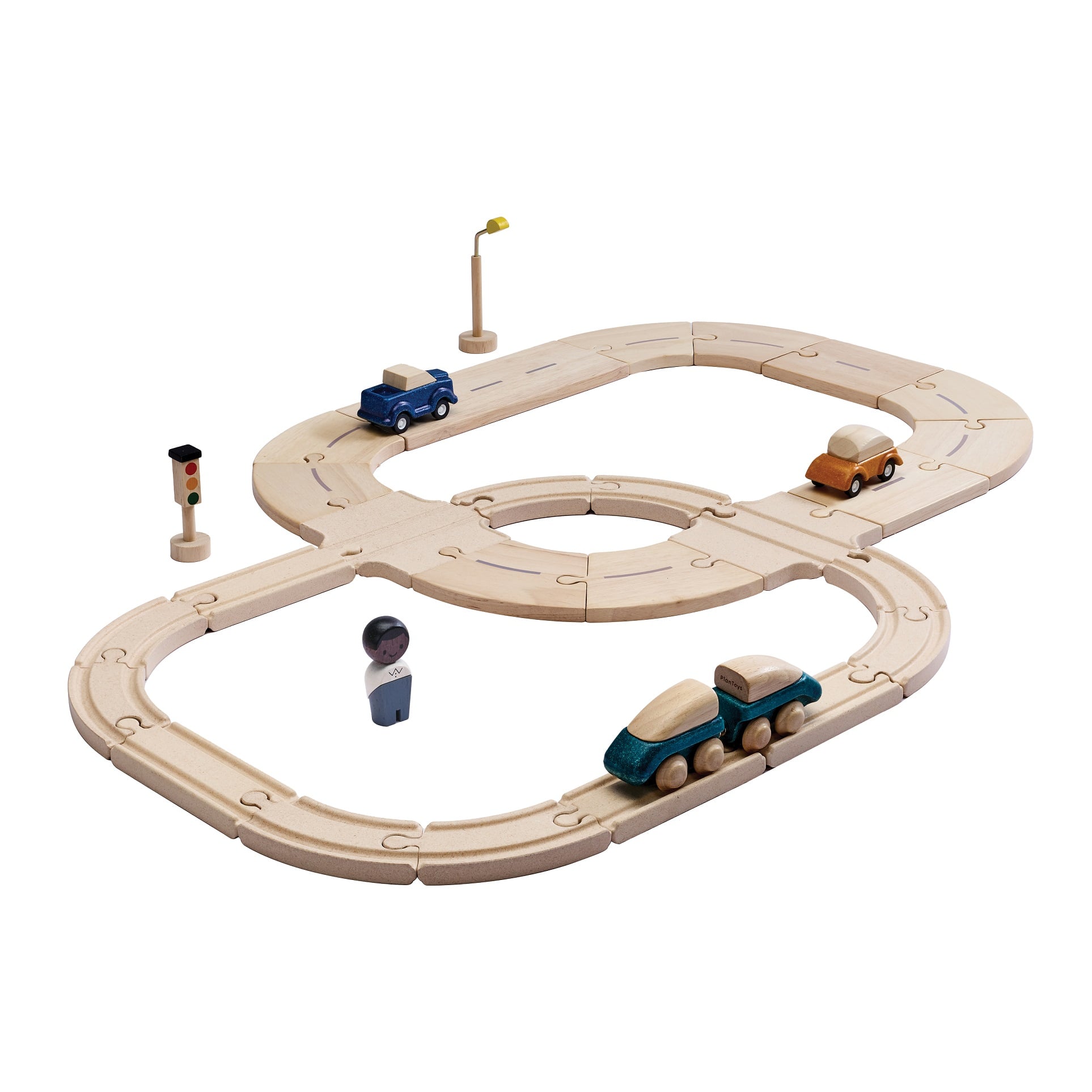 ชุดของเล่นไม้ PLANTOYS ชุดรางรถไฟและถนน สำหรับเด็กอายุ 3 ปีขึ้นไป_0