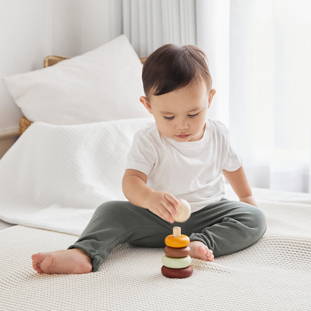 ชุดของเล่นไม้ PLANTOYS วงแหวนเรียงซ้อนชุดเริ่มต้น - สีโมเดิร์นรัสติก สำหรับเด็กอายุ 12 เดือนขึ้นไป_3