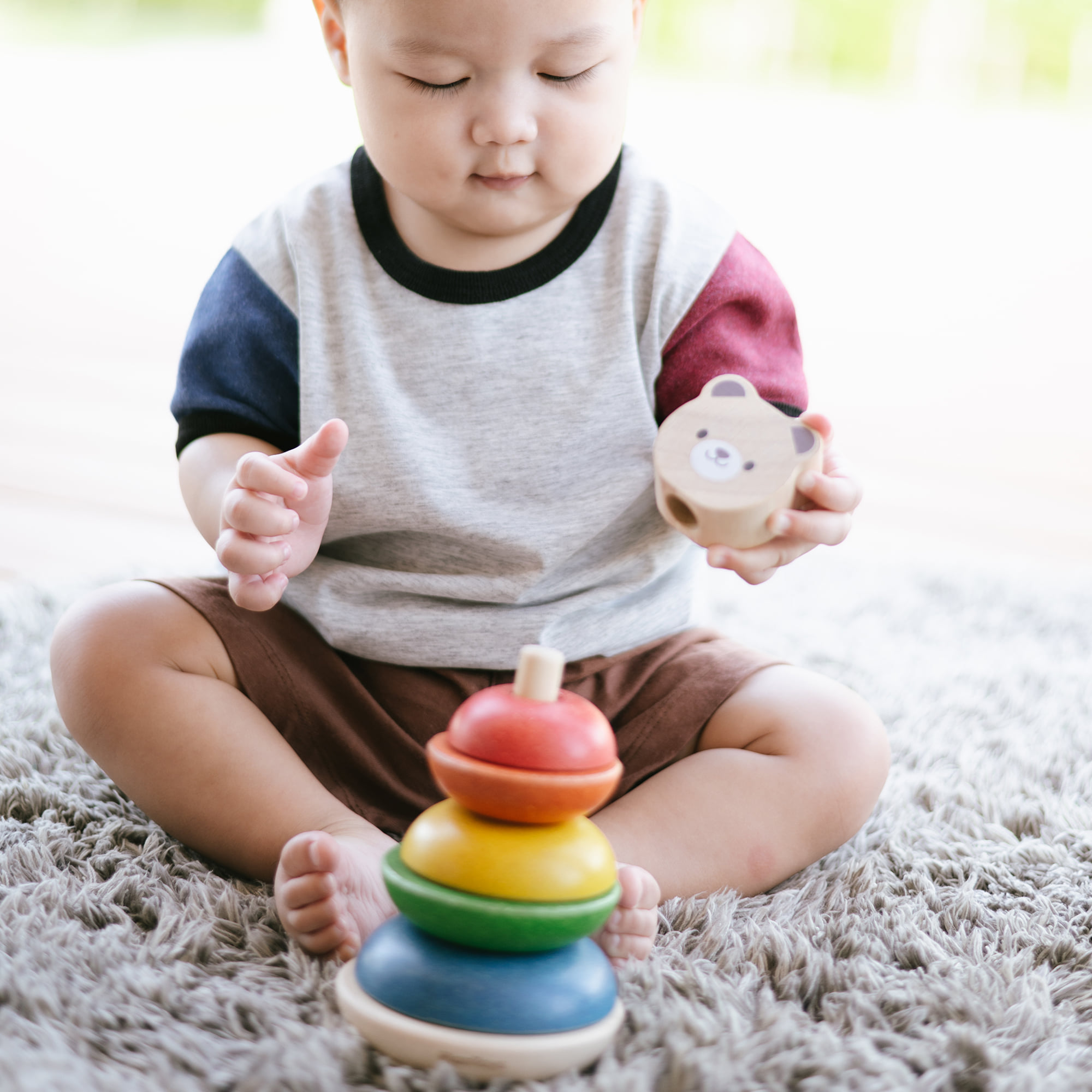 ชุดของเล่นไม้ PLANTOYS วงแหวนสวมหลัก - หมี สำหรับเด็กอายุ 12 เดือนขึ้นไป_7