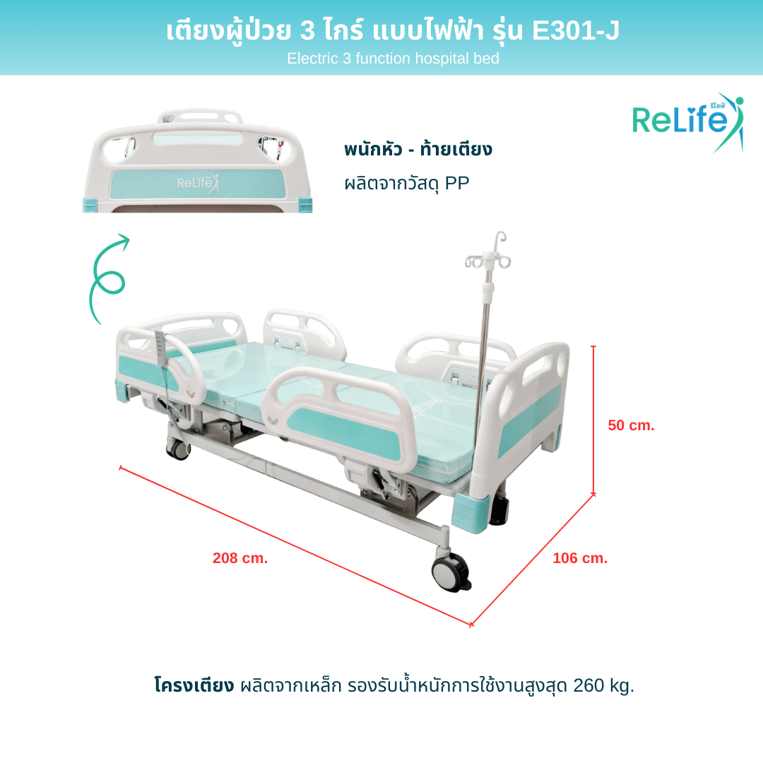 เตียงผู้ป่วย RELIFE รุ่น E301-J แบบไฟฟ้า ปีกนก_3