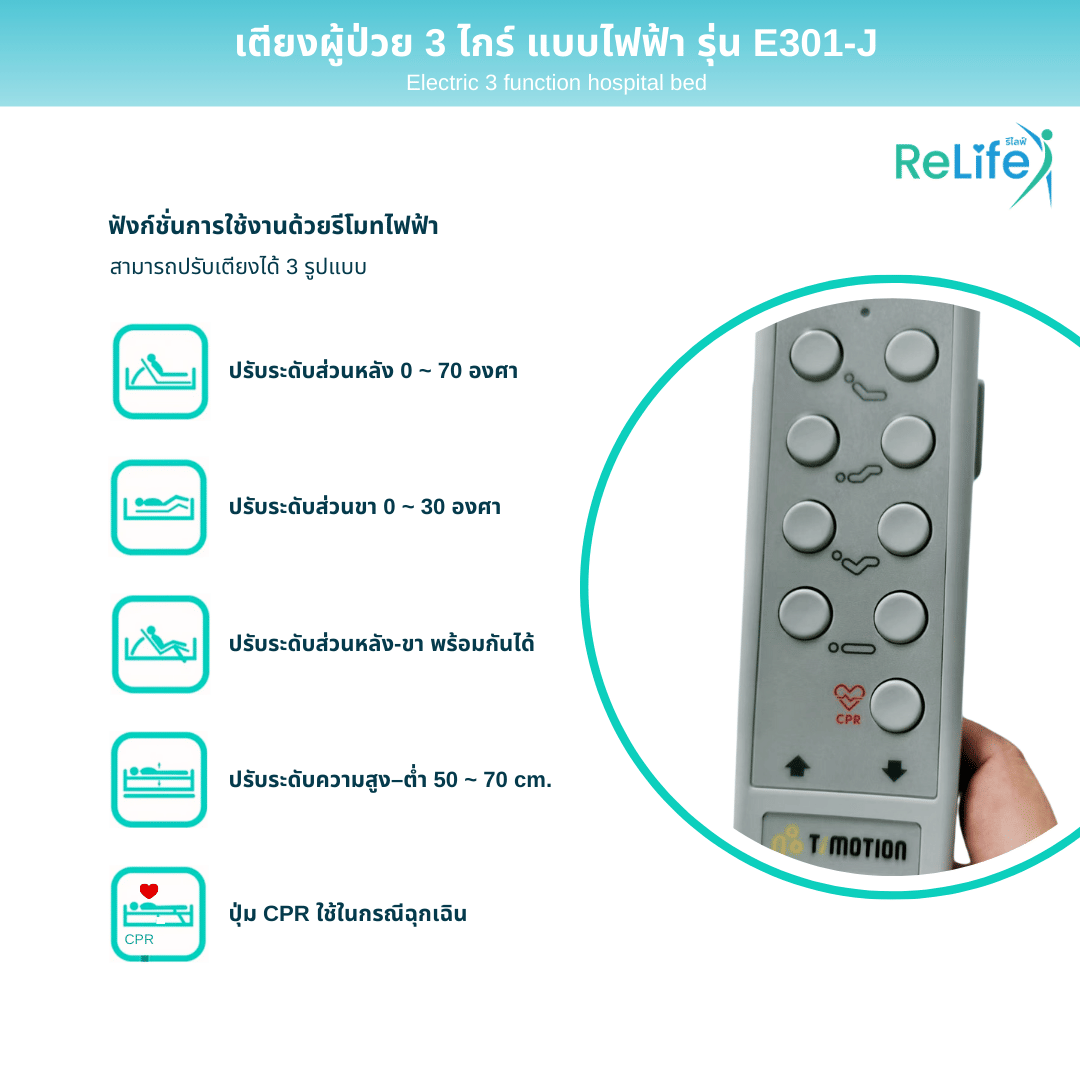 เตียงผู้ป่วย RELIFE รุ่น E301-J แบบไฟฟ้า ปีกนก_4